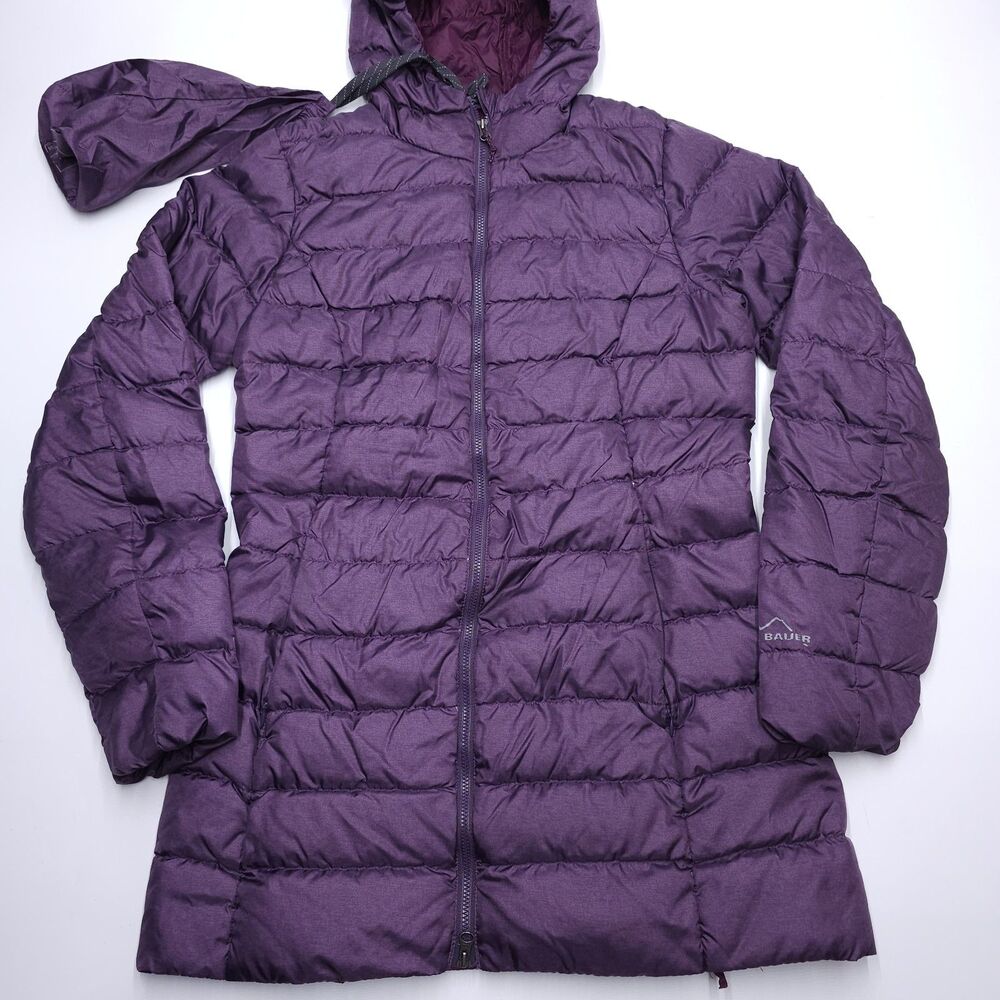 Eddie Bauer Packable Down Puffer Jacket Womens XS Purple Long Coat E650 See Flaw